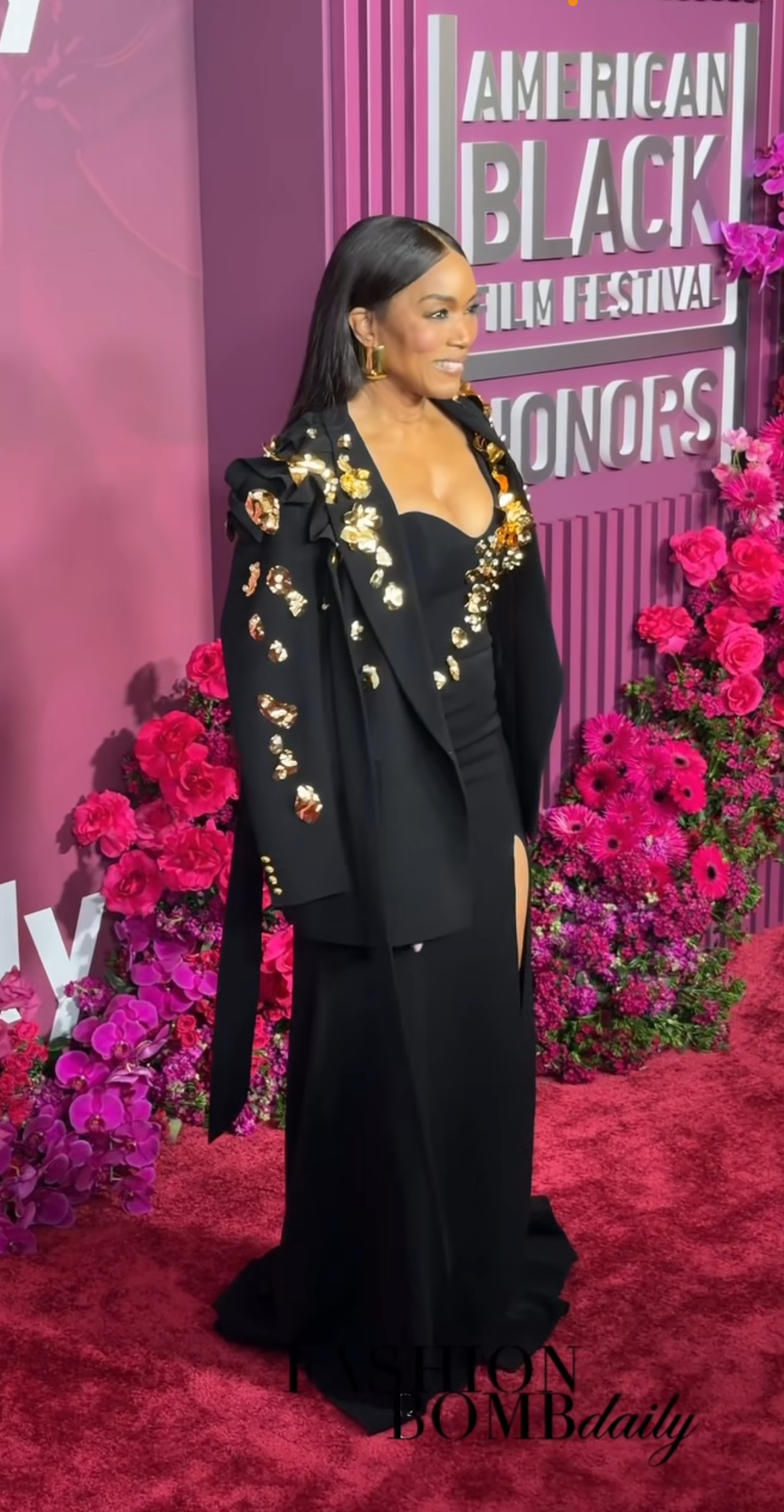 Angela Bassett Stunned In A Falguni Shane Peacock Black Embellished Gown And Blazer At The American Black Film Festival Honors 4