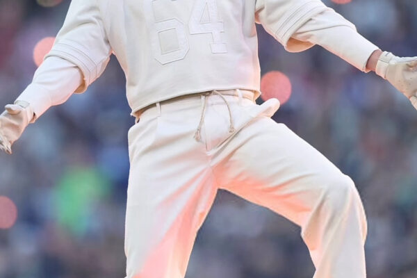 Bad Bunny Performed At The Super Bowl LX Halftime Show In A Custom Cream Zara Look White Adidas BadBo 10 Sneakers And A Audemars Piguet Watch 6