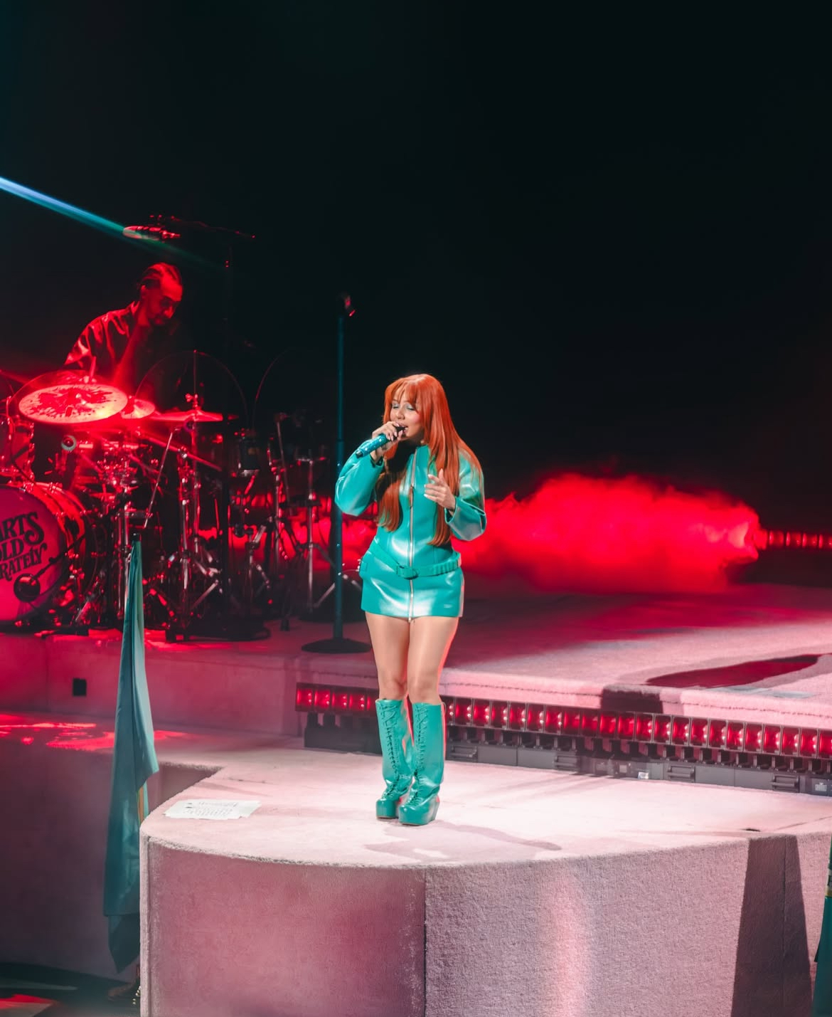 Mariah The Scientist Performed In DC In A Teal Green 1478 KNWLS Neo Coat And Custom Laura Andraschko Riding Boots 2