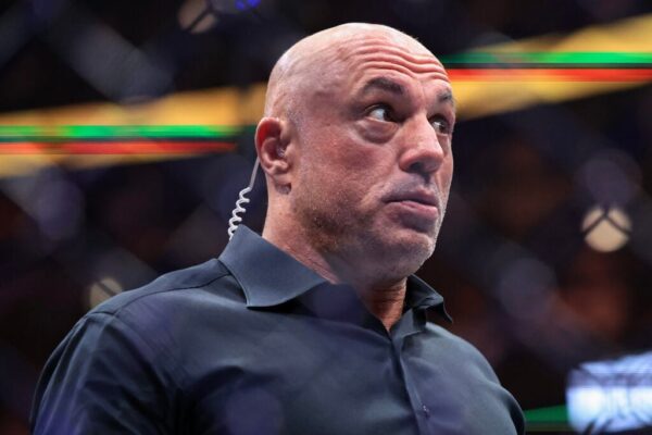 Joe Rogan reacts after a middleweight title bout between Dricus du Plessis of South Africa and Khamzat Chimaev of the United Arab Emirates in UFC 319 at the United Center on August 16, 2025 in Chicago, Illinois.