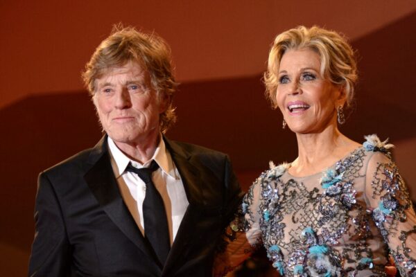 Jane Fonda and Robert Redford attending the premier of the movie
