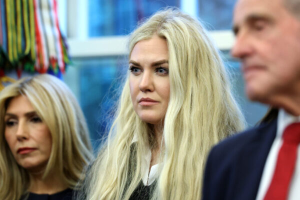 Erika Kirk, the wife of the late conservative activist and media personality Charlie Kirk, attends the swearing-in ceremony of U.S. Ambassador to India Sergio Gor in the Oval Office of the White House on November 10, 2025 in Washington, DC.