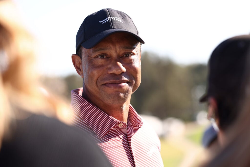 Tiger Woods of the United States looks on from the 18th green during the final round of The Genesis Invitational 2026 at Riviera Country Club on February 22, 2026 in Pacific Palisades, California.