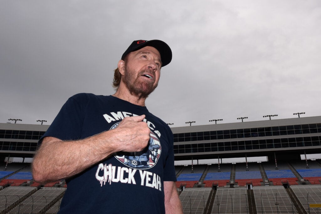 Chuck Norris reacts prior to the NASCAR Sprint Cup Series AAA Texas 500 at Texas Motor Speedway on November 6, 2016 in Fort Worth, Texas.