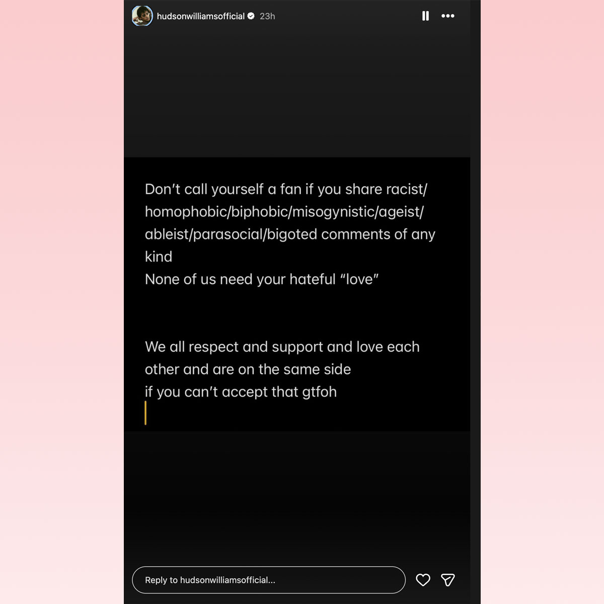 Hudson Williams calls out