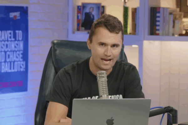 Charlie Kirk on his podcast in 2025.