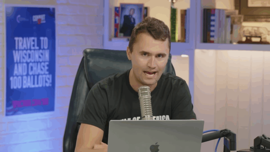 Charlie Kirk on his podcast in 2025.