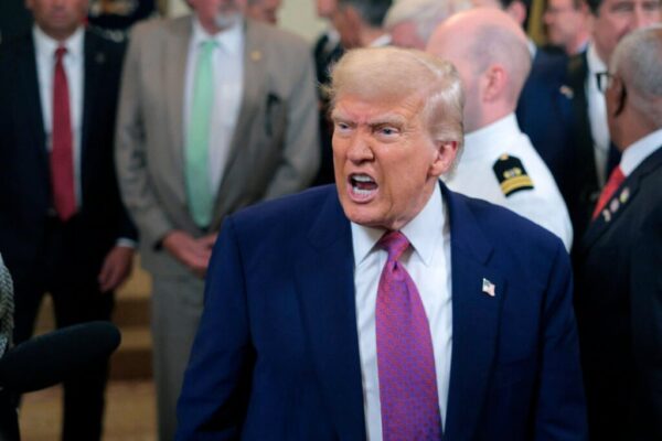 U.S. President Donald Trump responds to a reporters question as he leaves after signing a series of bills related to Californiaâs vehicle emissions standards during an event in the East Room of the White House on June 12, 2025 in Washington, DC.