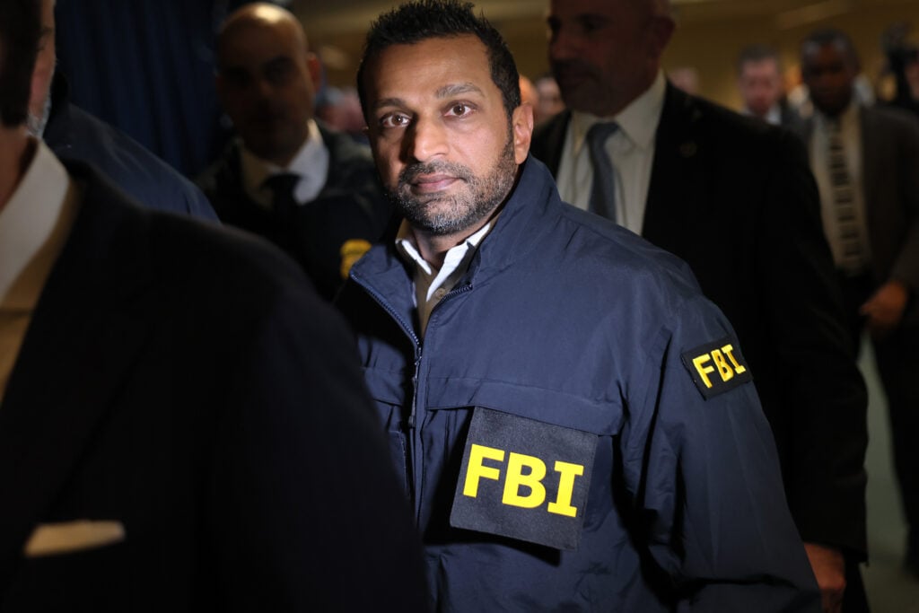 FBI Director Kash Patel leaves after a press conference on October 23, 2025 in New York City.