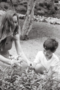 mother and son in the garden