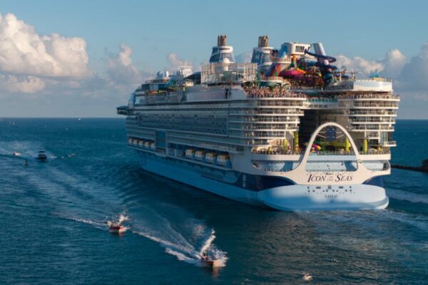 In an aerial view, Royal Caribbean