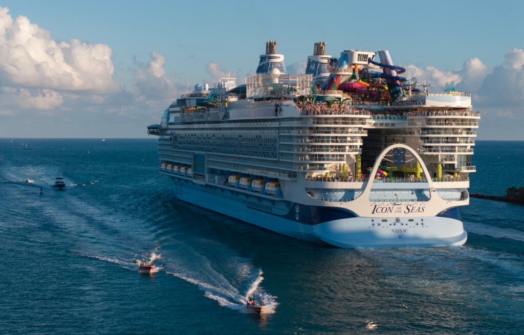 In an aerial view, Royal Caribbean
