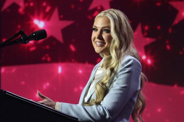 Turning Point USA CEO Erika Kirk speaks during a Turning Point USA event at the Dream City Church on April 17, 2026 in Phoenix, Arizona.
