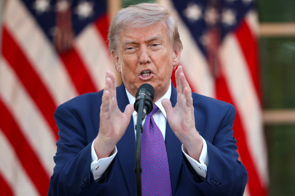U.S. President Donald Trump delivers remarks at a
