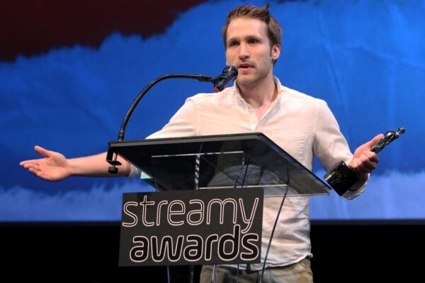 Jesse Ridgway accepts award at the 2018 Streamys Premiere Awards at The Broad Stage on October 20, 2018 in Santa Monica, California.