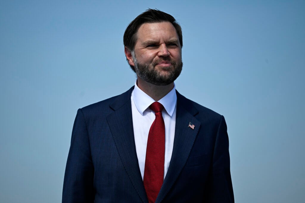 JD Vance squints and makes a dorky face in July 2026.