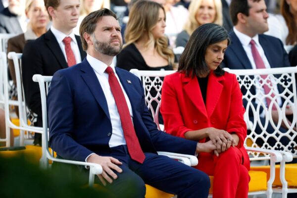 JD Vance and Usha Vance seated side by side in 2025.