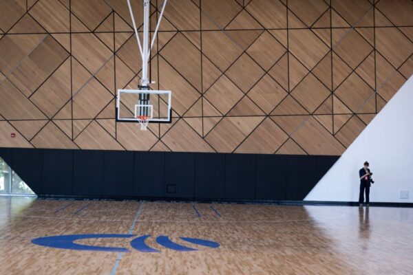 A photographer shoots pictures in the Home Court building, a basketball court at the Obama Presidential Center, during a media preview day of the campus on June 03, 2026 in Chicago, Illinois.