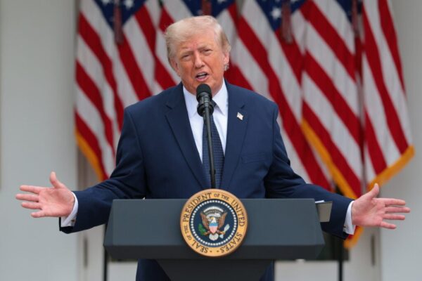 U.S. President Donald Trump speaks at the White House on July 06, 2026 in Washington, DC. Trump is hosting a luncheon in the Rose Garden Club.